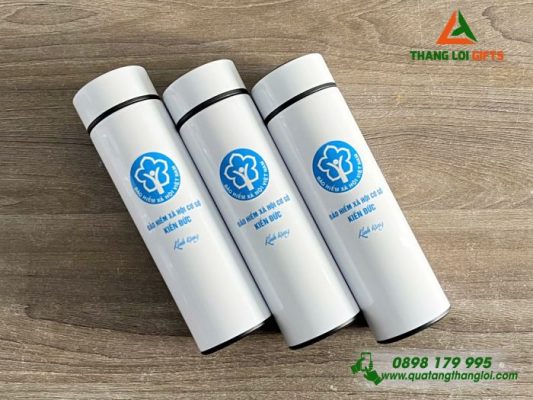 Bình Giữ Nhiệt 500ml Màu Trắng - In Logo Bảo Hiểm Xã Hội Việt Nam