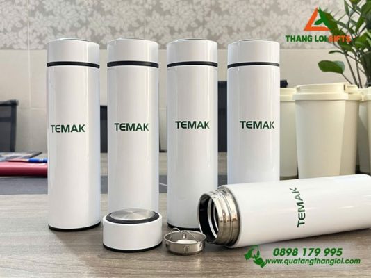 Bình Giữ Nhiệt 500ml Màu Trắng - In Logo Doanh Nghiệp TEMAK