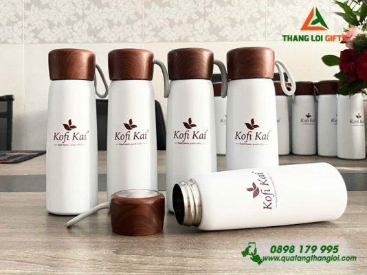 Bình Giữ Nhiệt Nắp Vân Gỗ 500ml - In Logo Doanh Nghiệp Kofi Kai