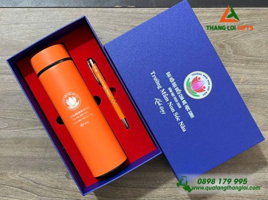 GST 93 – Combo Quà Tặng (Bình Giữ Nhiệt + Bút Ký) - In Khắc Logo Làm Quà Tri Ân