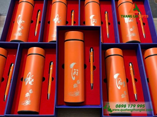 GST 93 – Combo Quà Tặng (Bình Giữ Nhiệt + Bút Ký) - In Khắc Logo Làm Quà Tri Ân