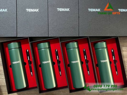 Bộ Quà Tặng (Bình+Bút) - In Khắc Logo Doanh Nghiệp TEMAK