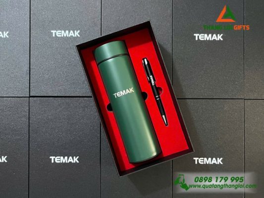 Bộ Quà Tặng (Bình+Bút) - In Khắc Logo Doanh Nghiệp TEMAK