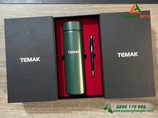 Bộ Quà Tặng (Bình+Bút) - In Khắc Logo Doanh Nghiệp TEMAK