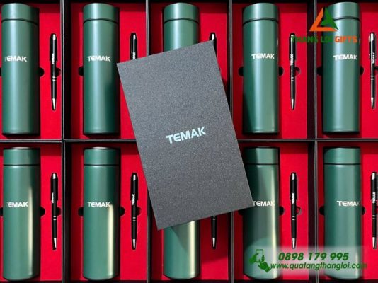 Bộ Quà Tặng (Bình+Bút) - In Khắc Logo Doanh Nghiệp TEMAK