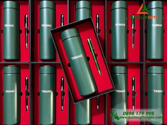 Bộ Quà Tặng (Bình+Bút) - In Khắc Logo Doanh Nghiệp TEMAK