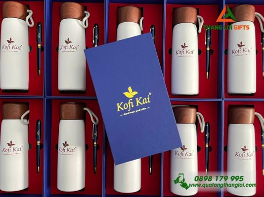 Combo Quà Tặng (Bình+Bút) - In Khắc Logo Doanh Nghiệp Kofi Kai