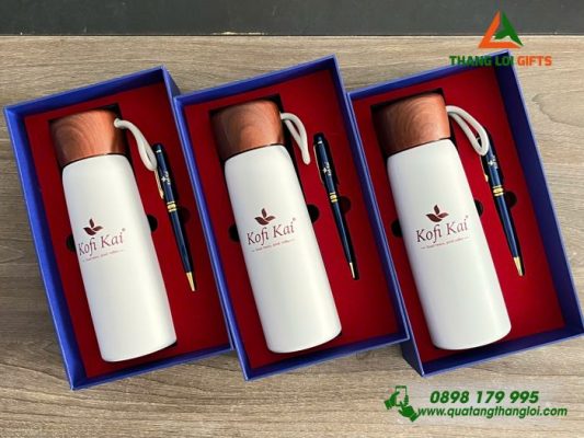 Combo Quà Tặng (Bình+Bút) - In Khắc Logo Doanh Nghiệp Kofi Kai