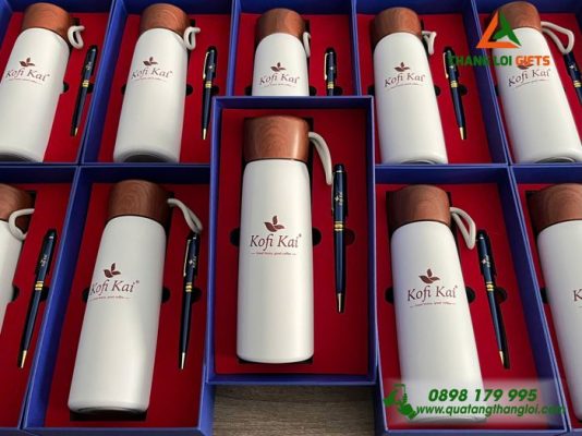 Combo Quà Tặng (Bình+Bút) - In Khắc Logo Doanh Nghiệp Kofi Kai