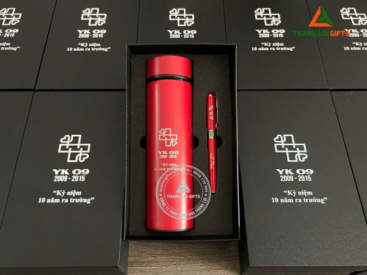 GST 92 – Bộ quà tặng (Bình Giữ Nhiệt + Bút Ký) Màu Đỏ - In Khắc Logo Làm Quà Tặng