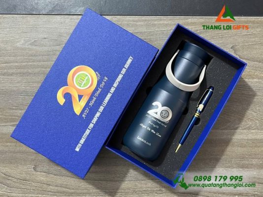 Bộ Quà Tặng (Bình Lock+Bút Ký) – In Khắc Logo Trường ĐH Nông Lâm