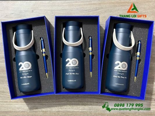Bộ Quà Tặng (Bình Lock+Bút Ký) – In Khắc Logo Trường ĐH Nông Lâm