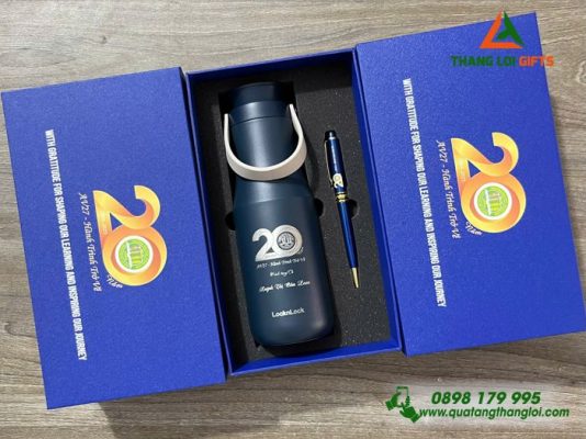 Bộ Quà Tặng (Bình Lock+Bút Ký) – In Khắc Logo Trường ĐH Nông Lâm