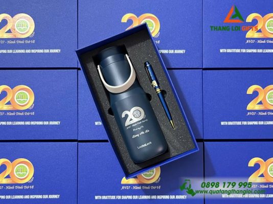 Bộ Quà Tặng (Bình Lock+Bút Ký) – In Khắc Logo Trường ĐH Nông Lâm