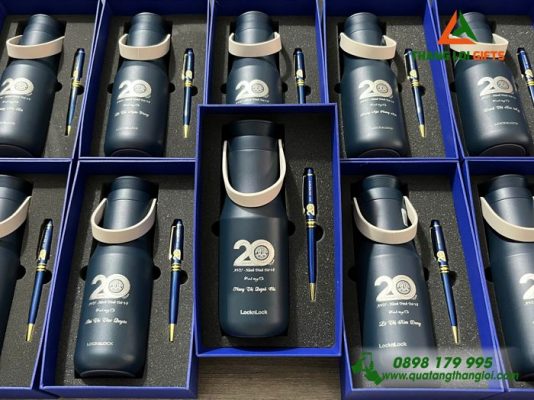 Bộ Quà Tặng (Bình Lock+Bút Ký) – In Khắc Logo Trường ĐH Nông Lâm
