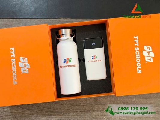 Combo Quà Tặng (Bình Giữ Nhiệt + Pin Sạc) – In Logo Trường FPT