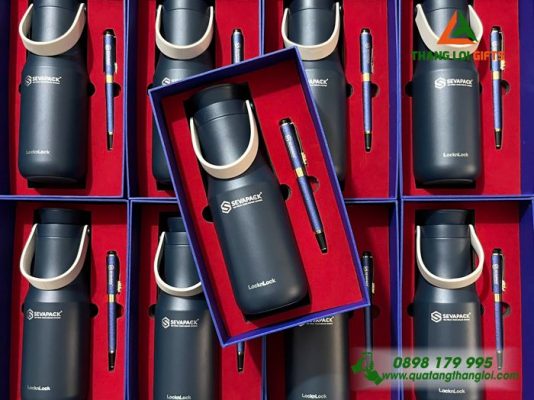 Set Quà Tặng (Bình Lock+Bút) – In Khắc Logo Doanh Nghiệp SEVAPACK