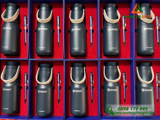 Set Quà Tặng (Bình Lock+Bút) – In Khắc Logo Doanh Nghiệp SEVAPACK