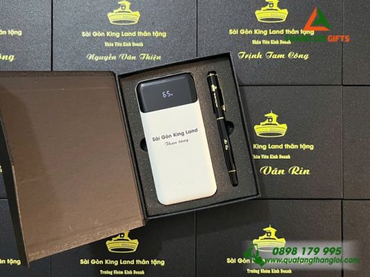 Giftset (Pin Sạc+Bút) - In Khắc Logo Doanh Nghiệp Sai Gon King Land