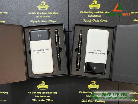 Giftset (Pin Sạc+Bút) - In Khắc Logo Doanh Nghiệp Sai Gon King Land