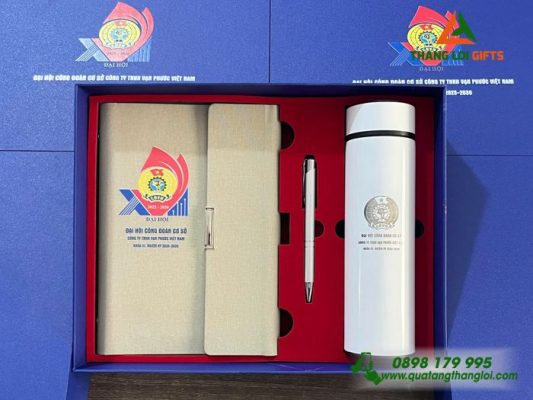 Combo Quà Tặng (Sổ+Bình+Bút) – In Khắc Logo Đại Hội Công Đoàn