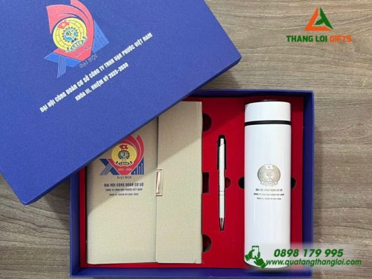 Combo Quà Tặng (Sổ+Bình+Bút) – In Khắc Logo Đại Hội Công Đoàn