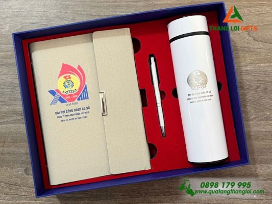 Combo Quà Tặng (Sổ+Bình+Bút) – In Khắc Logo Đại Hội Công Đoàn