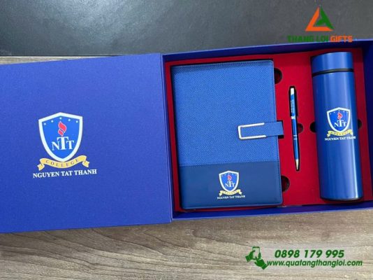 Giftset (Sổ+Bình+Bút) - In Khắc Logo Trường Đại Học Nguyễn Tất Thành