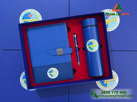 Giftset (Sổ+Bình+Bút) - In Khắc Logo Trường Trung Cấp Bách Khoa