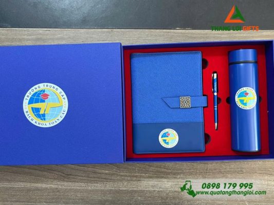 Giftset (Sổ+Bình+Bút) - In Khắc Logo Trường Trung Cấp Bách Khoa