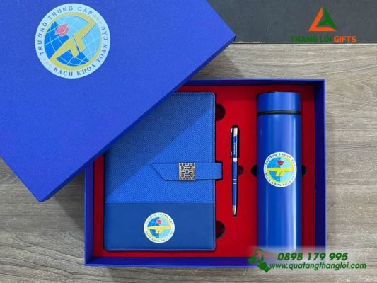 Giftset (Sổ+Bình+Bút) - In Khắc Logo Trường Trung Cấp Bách Khoa