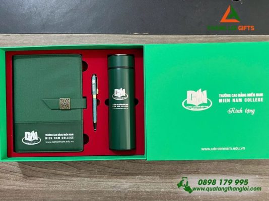Giftset (Sổ+Bình+Bút) - In Khắc Logo Trường Cao Đẳng Miền Nam