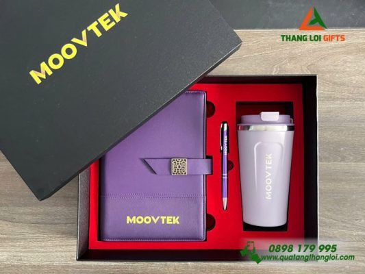 Bộ Quà Tặng (Sổ+Ly+Bút) - In khắc Logo Doanh Nghiệp MOOVTEK