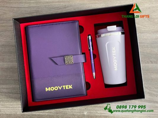 Bộ Quà Tặng (Sổ+Ly+Bút) - In khắc Logo Doanh Nghiệp MOOVTEK