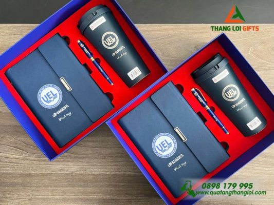 Giftset (Sổ+Ly Lock+Bút) – In Khắc Logo Trường ĐH Kinh Tế Luật UEL