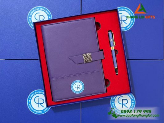 GST 94 – Set Quà Tặng (Sổ+Bút) Màu Tím - In Khắc Logo Làm Quà Tặng 