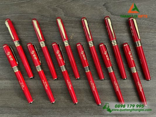 GST 94 – Bút Ký Kim Loại Nắp Đẩy Tổ Ong Màu Đỏ Khoen Vàng - Khắc Logo Làm Quà Tặng