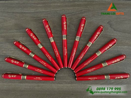 GST 94 – Bút Ký Kim Loại Nắp Đẩy Tổ Ong Màu Đỏ Khoen Vàng - Khắc Logo Làm Quà Tặng