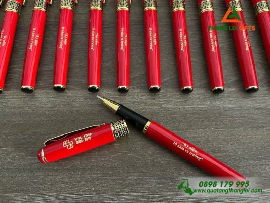 GST 94 – Bút Ký Kim Loại Nắp Đẩy Tổ Ong Màu Đỏ Khoen Vàng - Khắc Logo Làm Quà Tặng