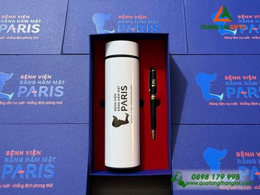 Set Quà Tặng (Bình+Bút) - In Khắc Logo Bệnh Viện Răng Hàm Mặt Paris