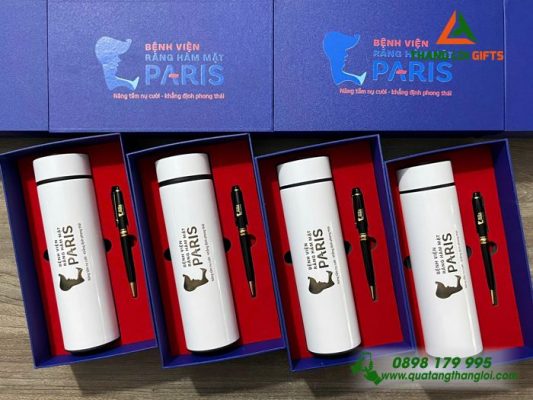 Set Quà Tặng (Bình+Bút) - In Khắc Logo Bệnh Viện Răng Hàm Mặt Paris