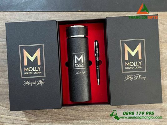 Set Quà Tặng (Bình+Bút) Màu Đen - In Khắc Logo Doanh Nghiệp MOLLY🔍 Mô Tả Chi Tiết Sản Phẩm