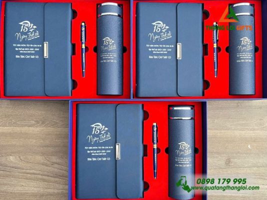 Giftset (Sổ+Bình+Bút) - In Khắc Kỷ Niệm 15 Năm Trường THPT Cộng Hiền