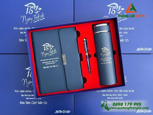 Giftset (Sổ+Bình+Bút) - In Khắc Kỷ Niệm 15 Năm Trường THPT Cộng Hiền