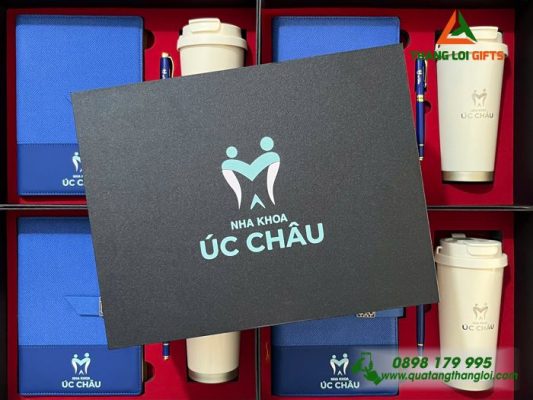 Combo Quà Tặng (Sổ+Ly+Bút) - In Khắc Logo Nha Khoa Úc Châu