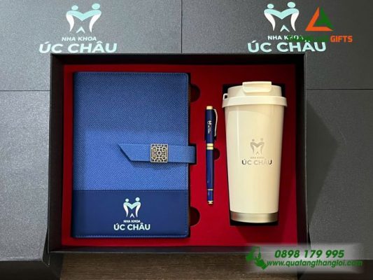 Combo Quà Tặng (Sổ+Ly+Bút) - In Khắc Logo Nha Khoa Úc Châu