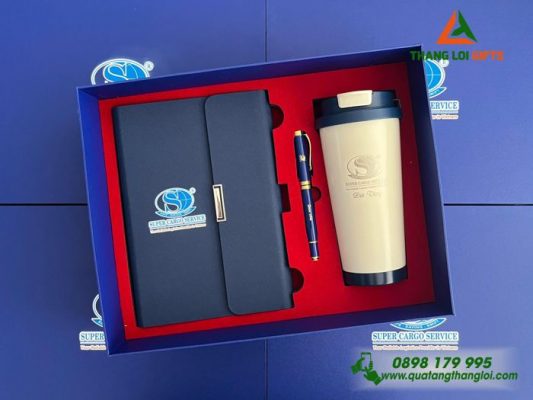Giftset (Sổ+Ly+Bút) - In Khắc Logo Doanh Nghiệp Super Cargo Service