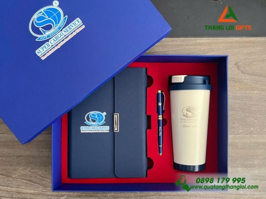 Giftset (Sổ+Ly+Bút) - In Khắc Logo Doanh Nghiệp Super Cargo Service