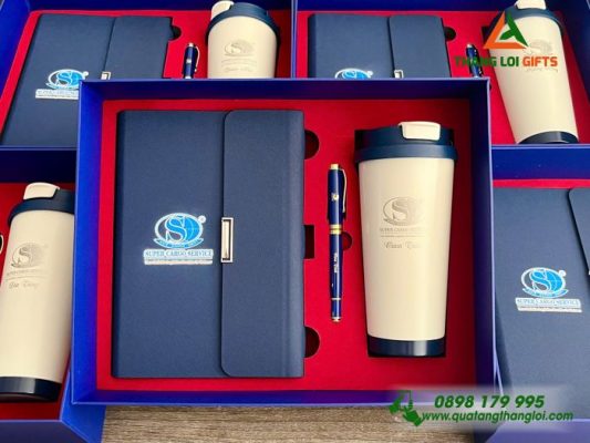 Giftset (Sổ+Ly+Bút) - In Khắc Logo Doanh Nghiệp Super Cargo Service
