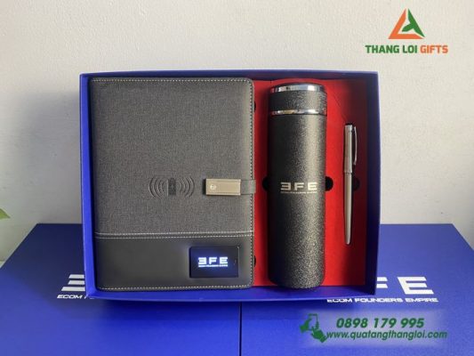 Giftset (Sổ Đa Năng+Bình+Bút) - In Khắc Logo Doanh Nghiệp 3FE